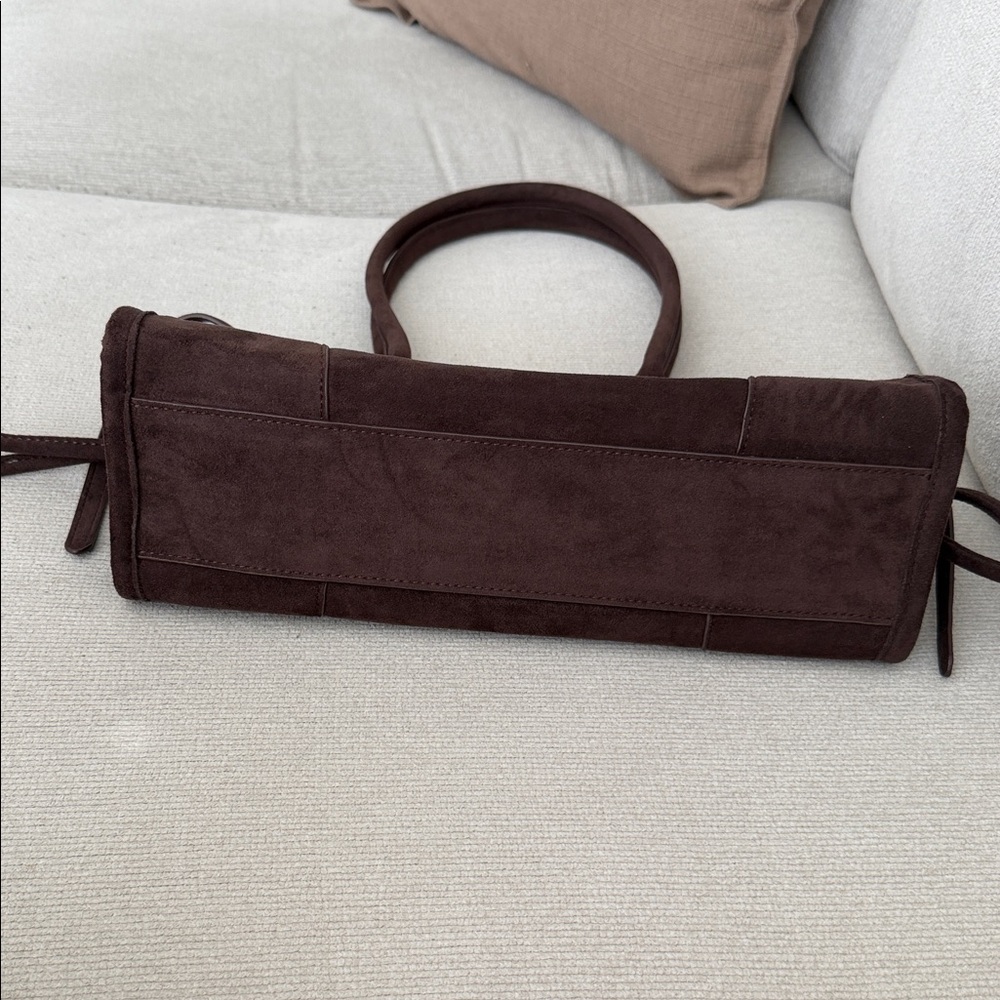Anthropologie Suede Shoulder Tote Bag in Dark Brown - Picture 9 of 9